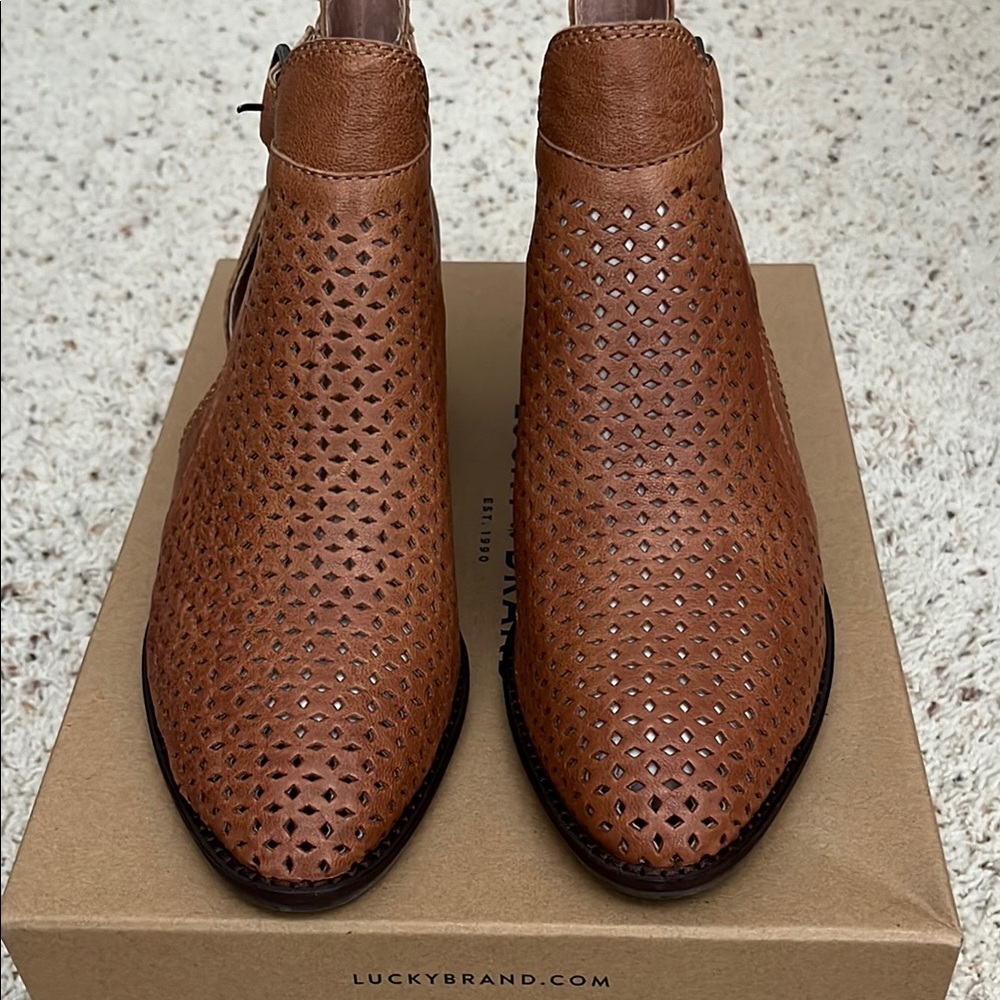 Lucky Brand Brown Ankle Boots with Perforated Design